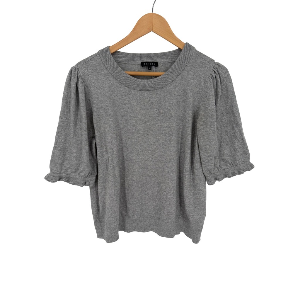 1.STATE Sweater XL Gray Excellent Puff Sleeve Ruffle Trim Knit Top